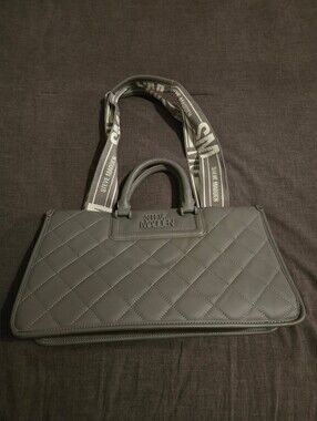 Steve Madden Quilted Gray Satchel Tote Bag w/ Logo Strap